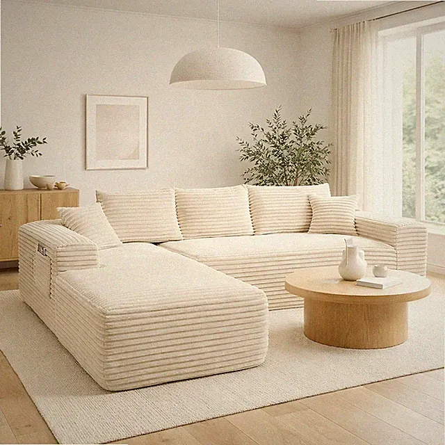 L Shape Modular Sectional Sofa Fluffy Plush Ergonomic Seat for Rest Work Daily