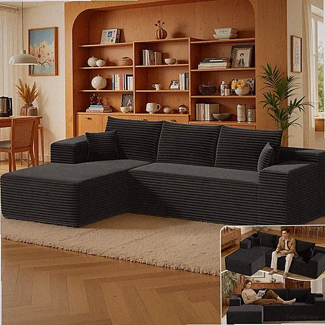 L-Shape Modular Sofa Compressed Sofa Set Corduroy-style Plush Sectional Couch