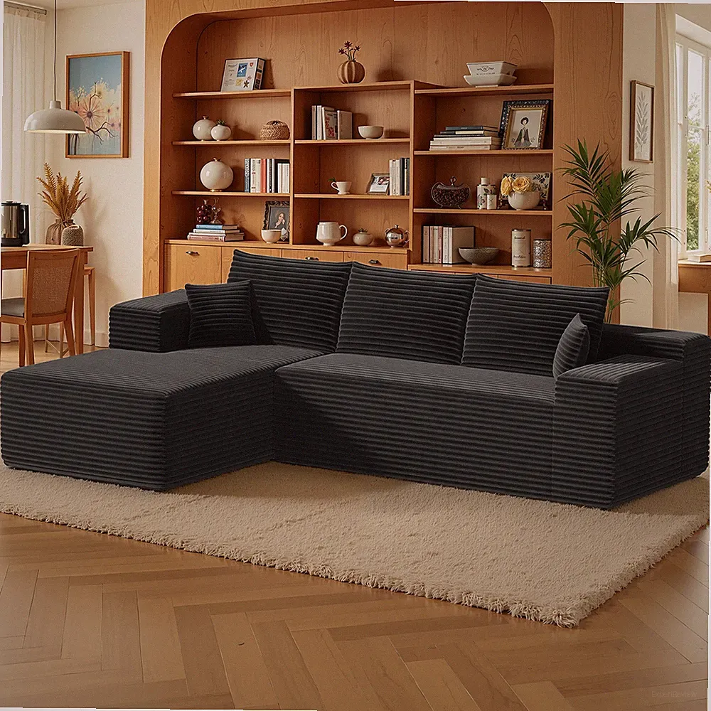 L-Shape Modular Sofa Sectional Couch Soft Touch Corduroy-style Plush Lounger USA
