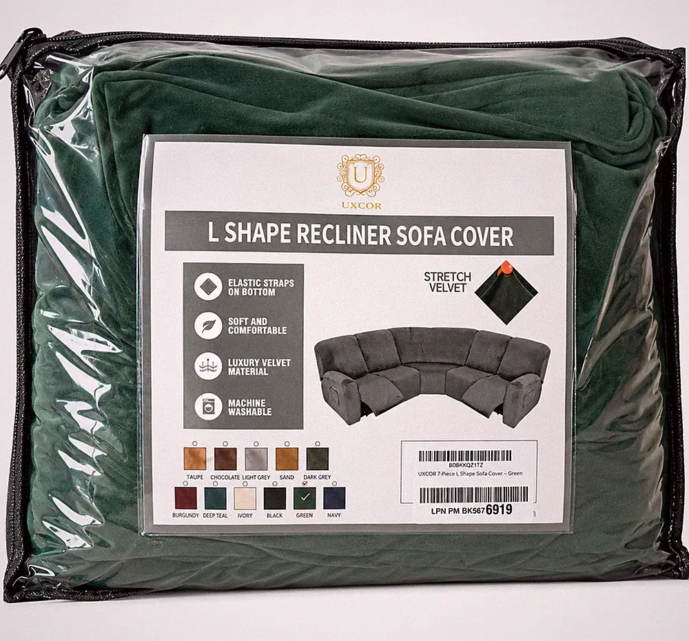 L Shape Recliner Sofa Cover Stretch Velvet Deep Teal 7-Piece Sectional Cover