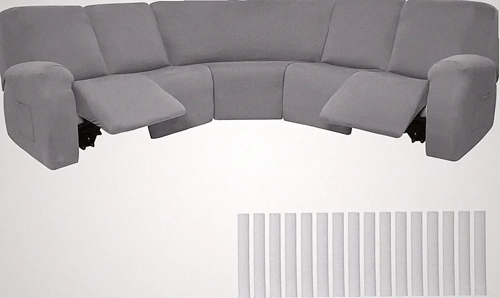 L Shape Recliner Sofa Covers Set - Stretch Velvet Slipcovers, Light Gray
