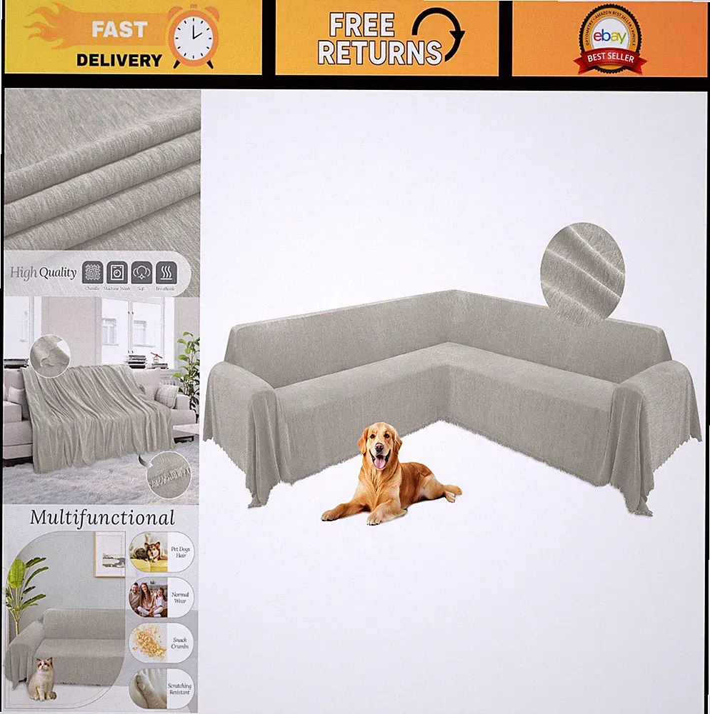 L Shape Sectional Couch Cover for Dogs, Soft Non-Slip Washable Protector Blanket