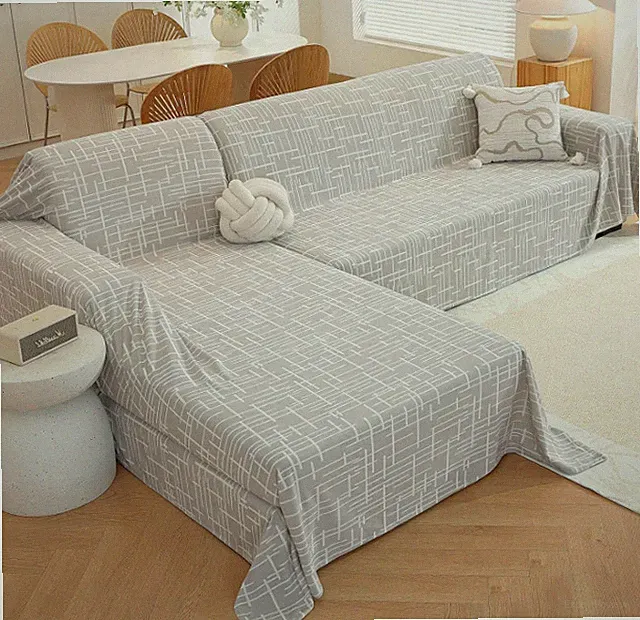L Shape Sectional Couch Covers 2 Piece Washable Sofa Cover X Large Gray & White