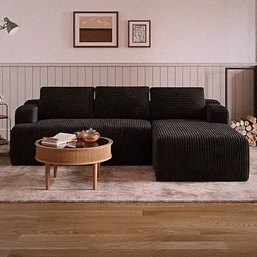 L-Shape Sectional Couches for Living Room with 93"w Right Facing Chaise Black