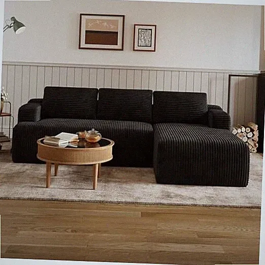 L-Shape Sectional Couches for Living Room with 93"w Right Facing Chaise Black