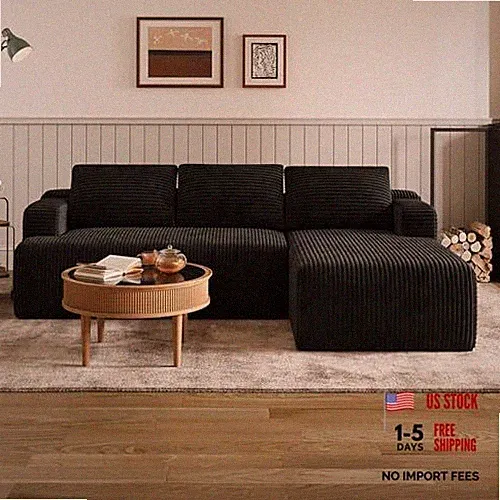 L-Shape Sectional Couches for Living Room with 93"w Right Facing Chaise Black