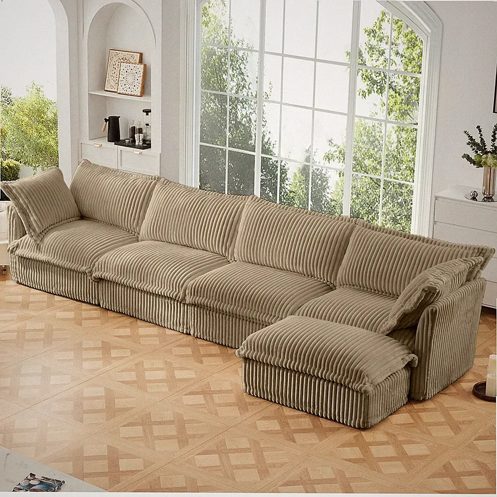 L Shape Sectional Sofa, 4 Seater Living Room Couch w/ Pillows & Removable Cover