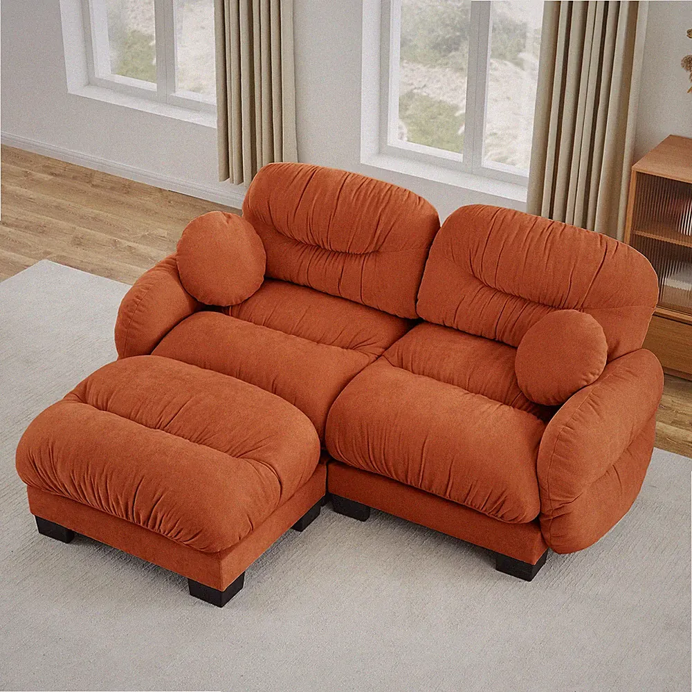 L Shape Sectional Sofa 61.4in Width Chenille Fabric Pleated Design