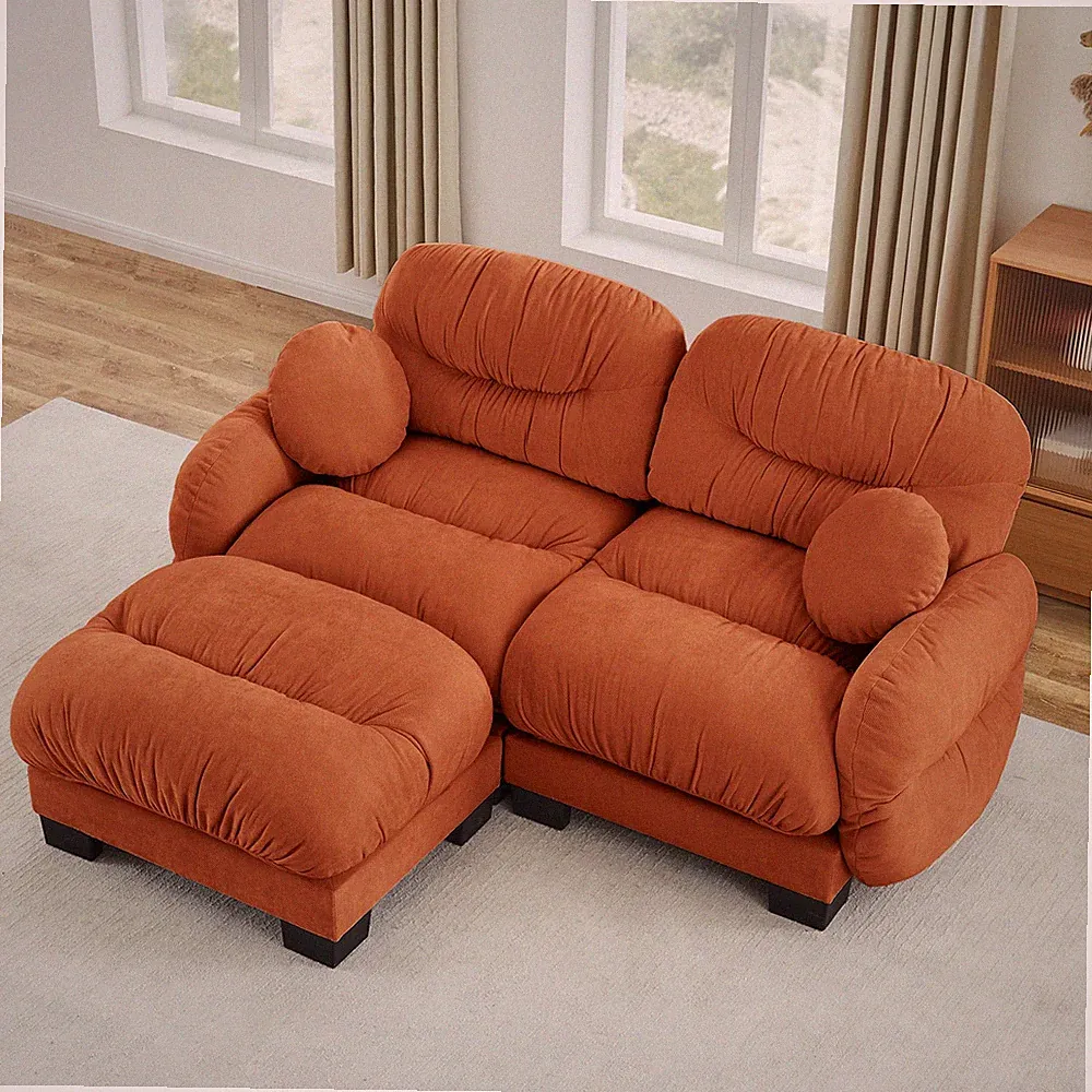 L Shape Sectional Sofa 81.8in Length Chenille Fabric Pleated Back