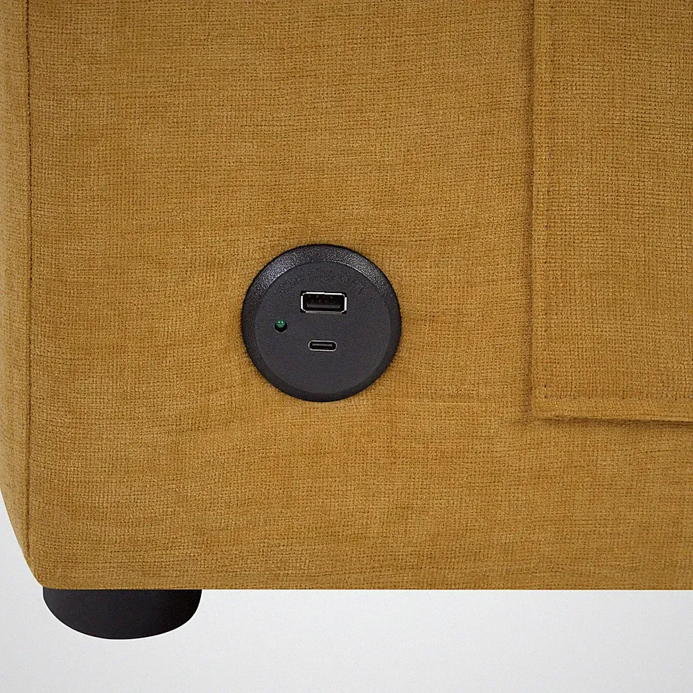 L-Shape Sectional Sofa Chenille with Curved Chaise and Storage Pockets Yellow