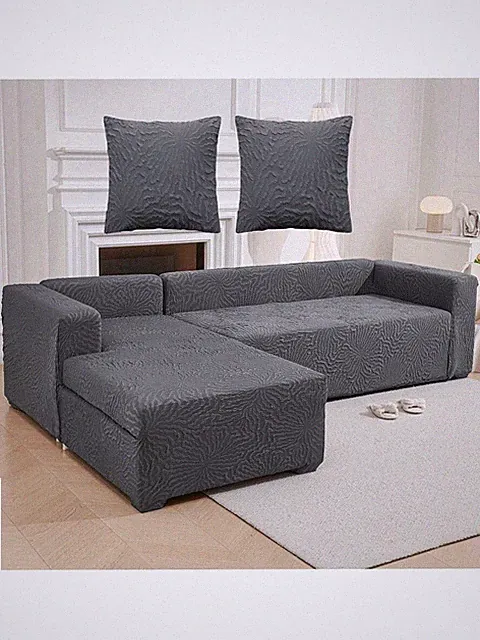 L Shape Sectional Sofa Cover 2-Pieces Couch Chaise Cover Soft Jacquard Elastic