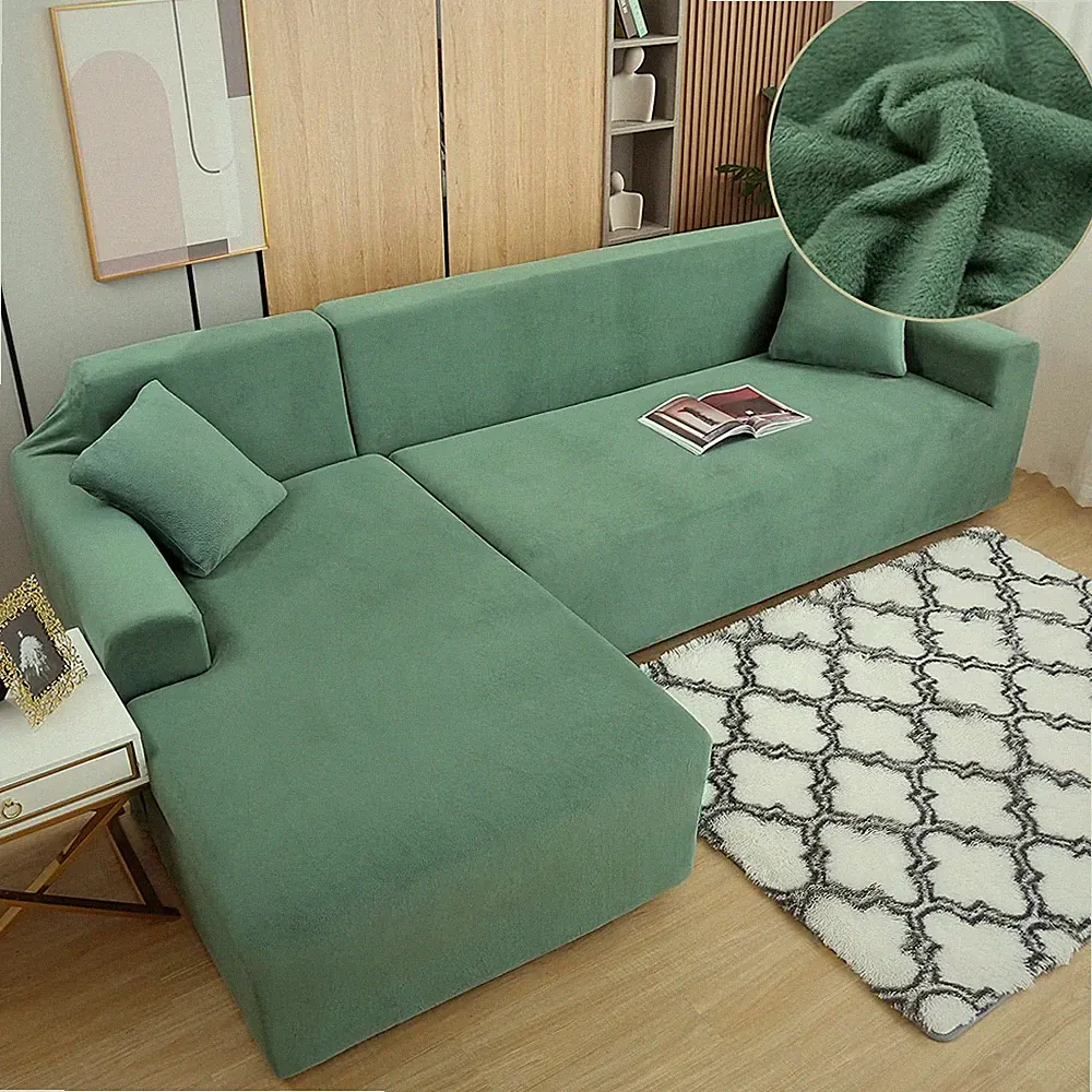 L-shape Sectional Sofa Cover Non-slip Corner Sofa Cover Thicker Velvet 3+3 Seats