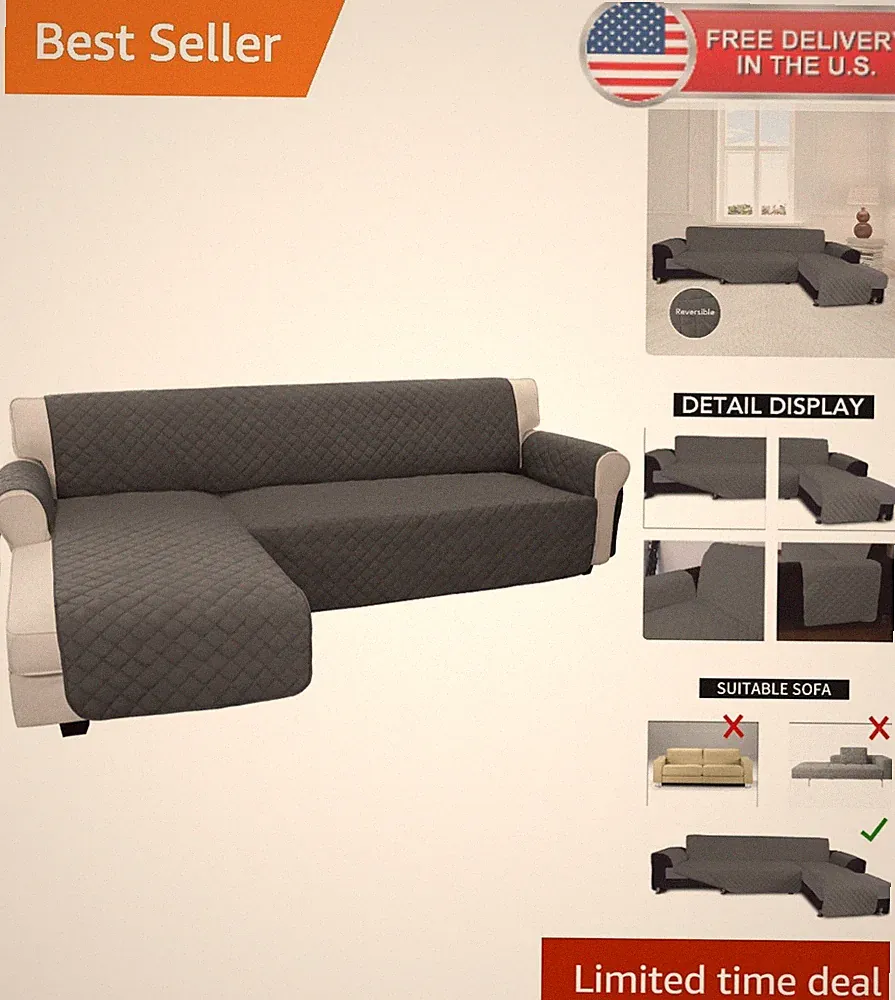 L Shape Sectional Sofa Cover Reversible - Large Pet Furniture Protector