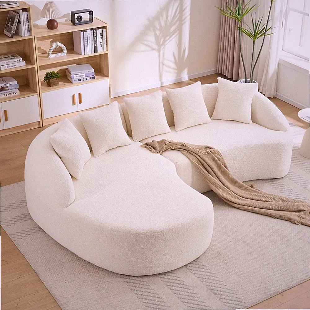 L-Shape Sectional Sofa w/Curved Chaise, Cloud Chenille Modular Couch Sleeper