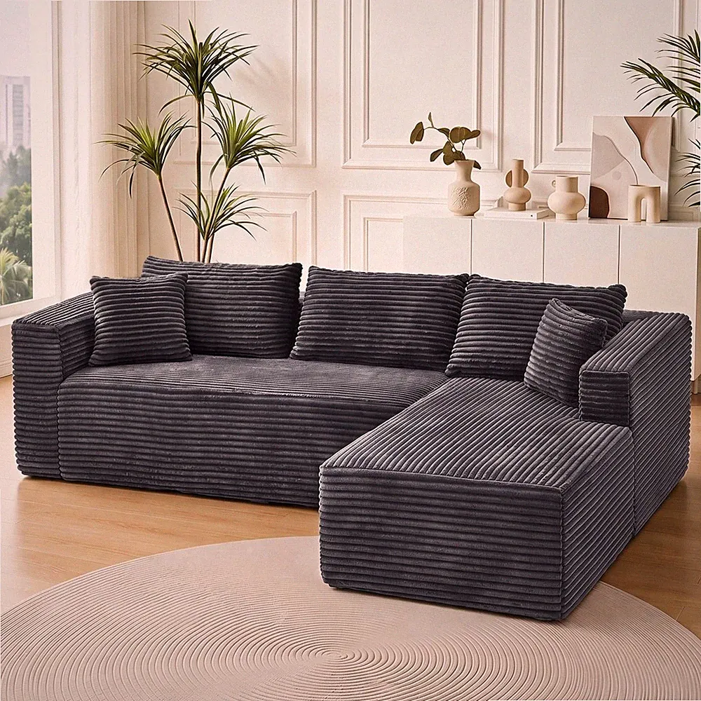 L-Shape Sectional Sofa with Chaise 105" Grey Cloud Couch Modular