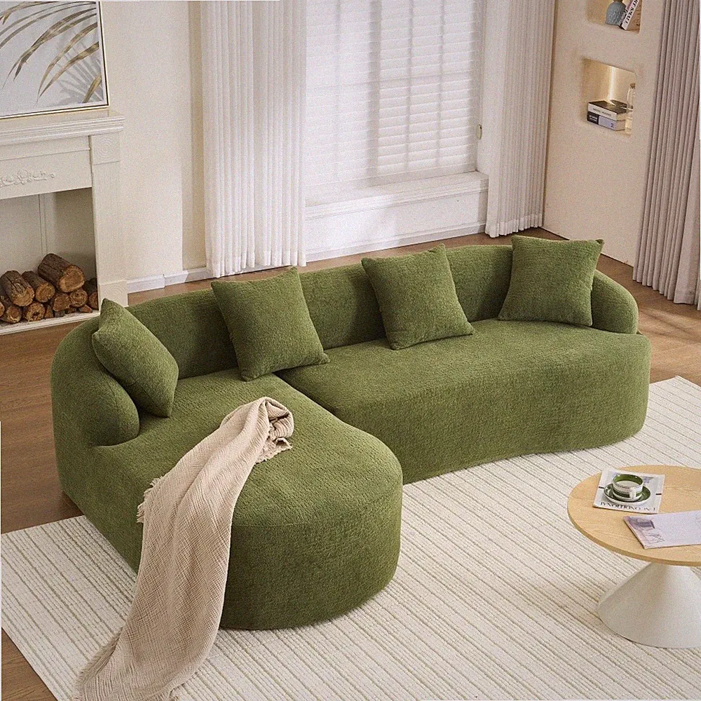 L-Shape Sectional Sofa with Chaise Chenille 3-Seater No Assembly Antique Green
