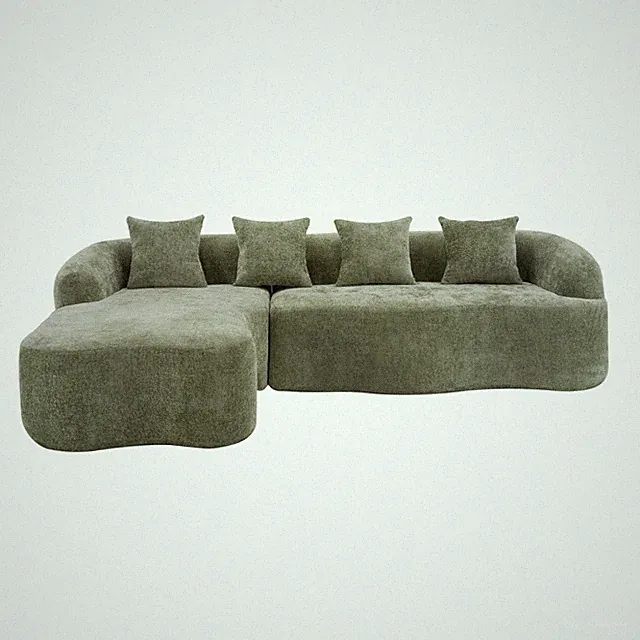 L-Shape Sectional Sofa with Curved Chaise, Modular Chenille for Apartments