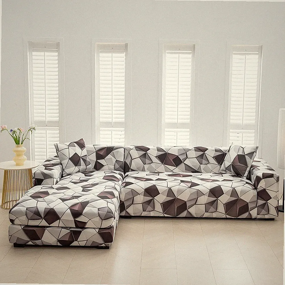 L Shape Sofa Covers 3+3 Seater Sectional Couch Slipcovers With 2 Pillowcases