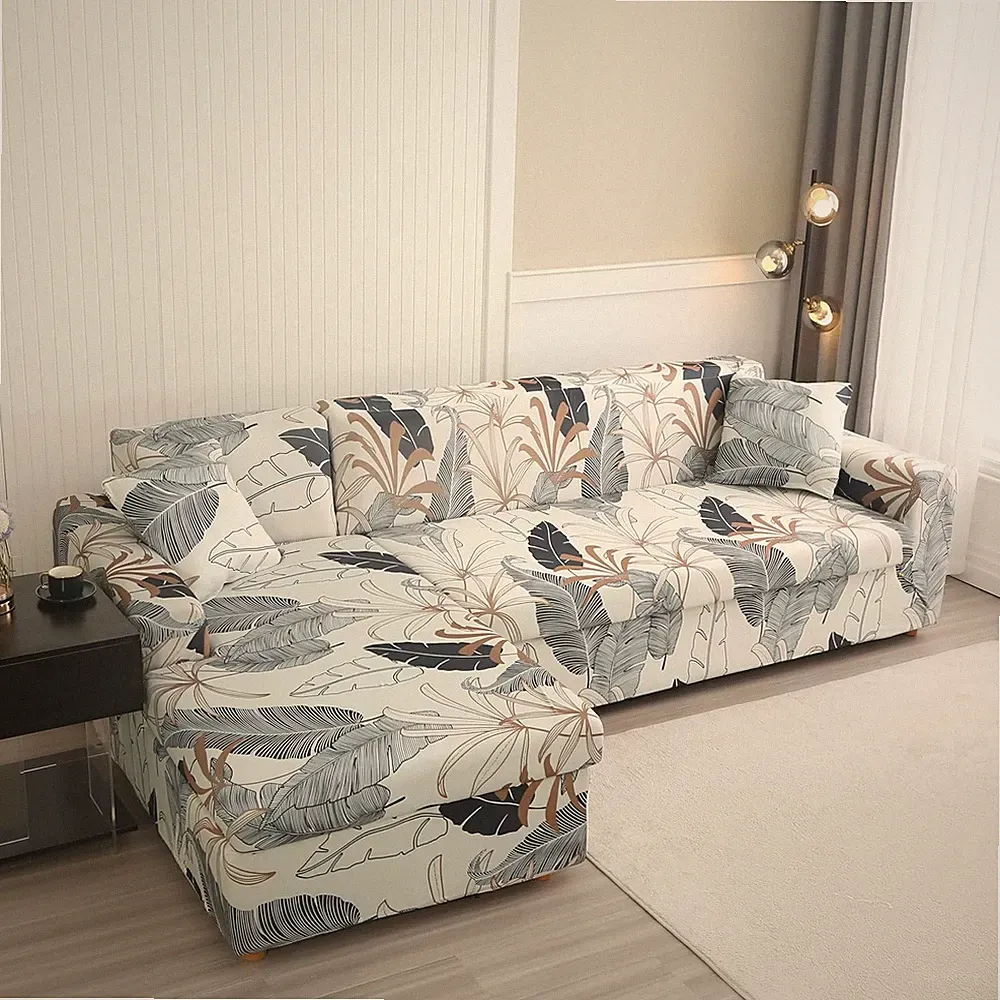 L Shape Sofa Covers 3+3 Seater Sectional Couch Slipcovers With 2 Pillowcases
