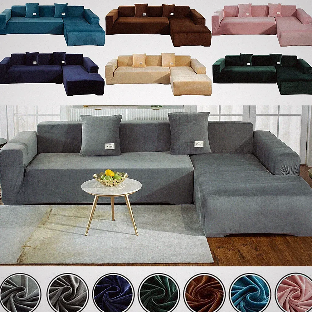 L Shape Velvet Couch Covers 3+4-Seater Sectional Sofa Slipcovers Protector US