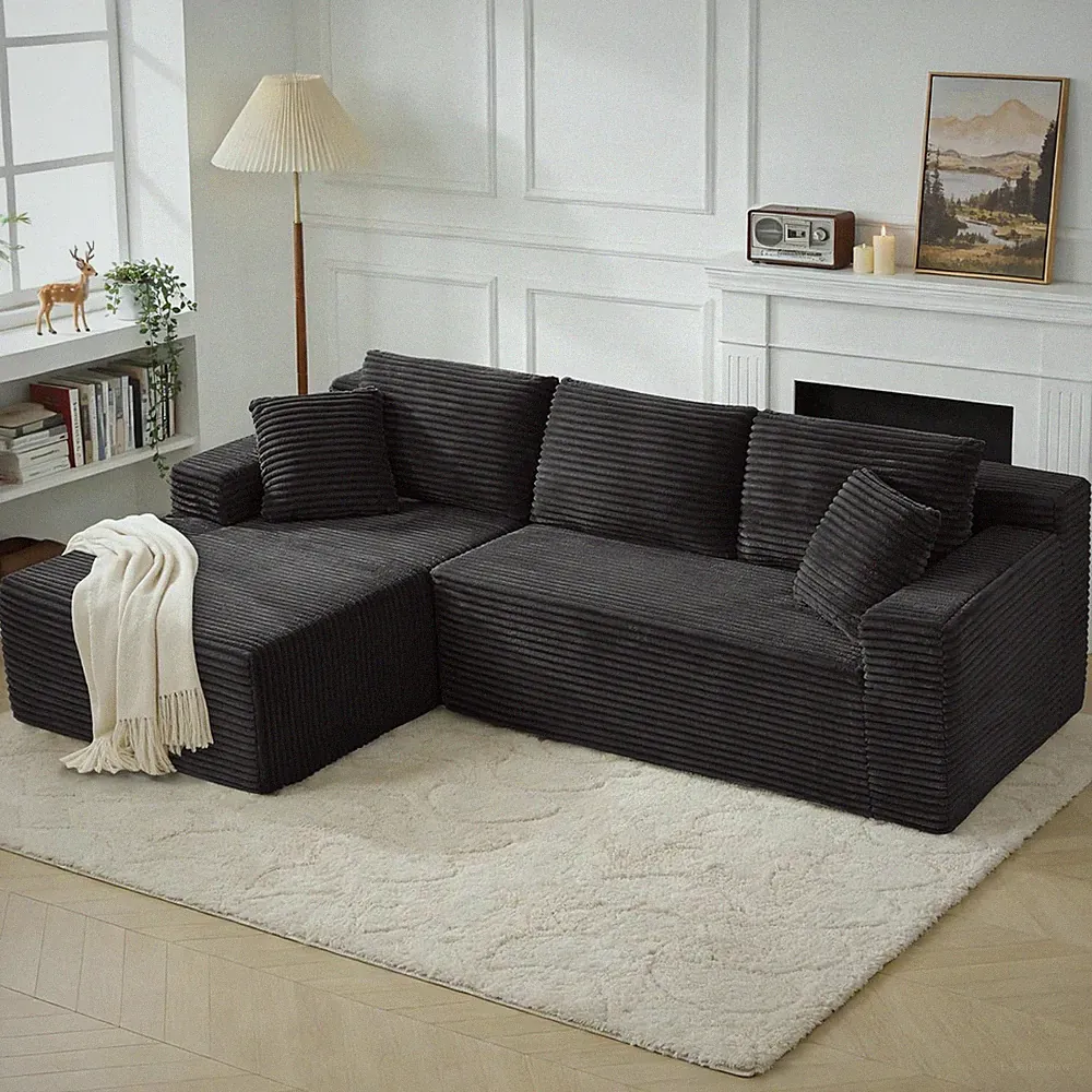 L-Shaped 103" Black Cloud Sectional Sofa with Chaise - Easy No Assembly!