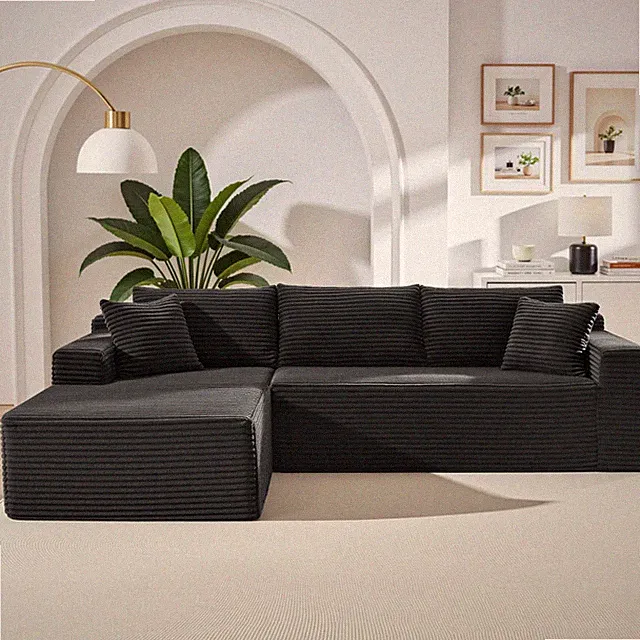 L-Shaped 105" Modern Black Cloud Sectional Couch - No Assembly Needed
