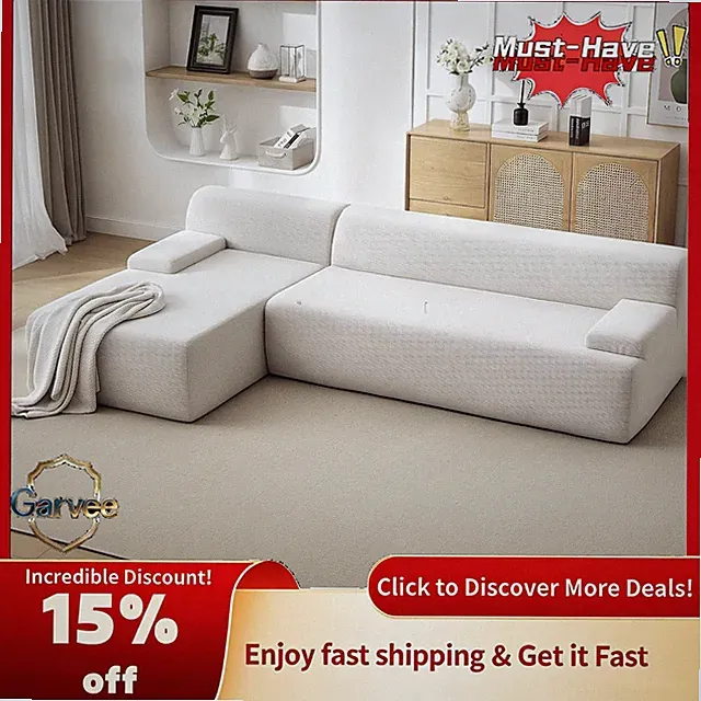 L-Shaped 106" Boneless Sofa, Left Chaise Boneless Modular Cloud Couch Sectional