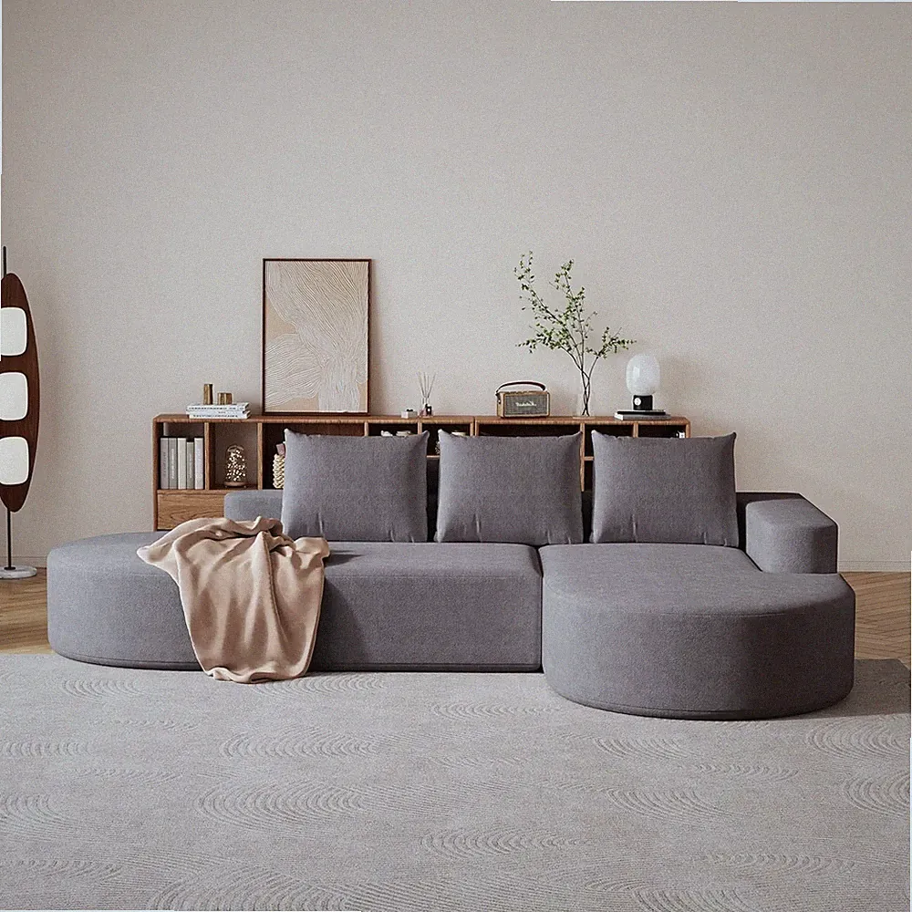 L-Shaped 108.5" Curved Sectional Sofa with Chaise in Gray Chenille