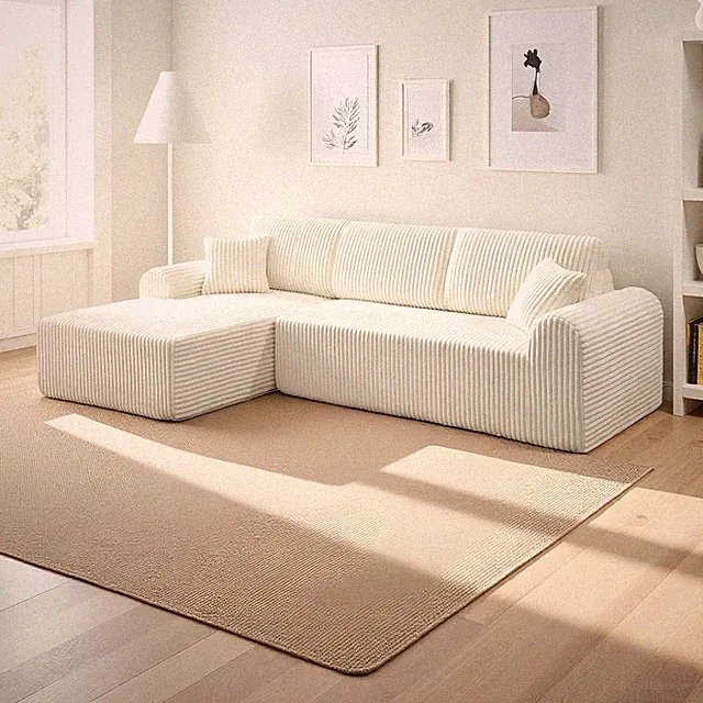 L-Shaped 109" Modular Cloud Sofa with Chaise Lounge & Toss Pillows, Corduroy