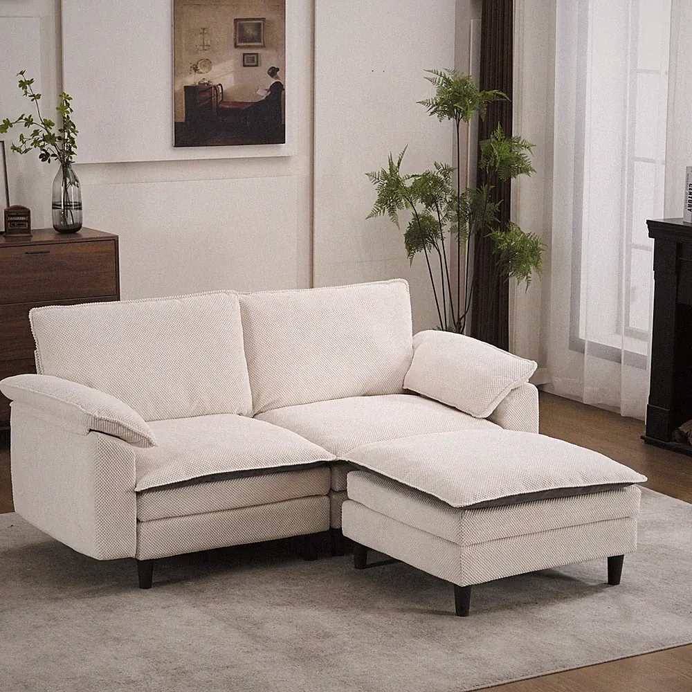 L-Shaped 2-Seat Sectional Sofa with Ottoman, 70.87" in Chenille
