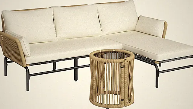 L-Shaped 3-Piece Outdoor Sofa Set with Detachable Lounger & Glass Table