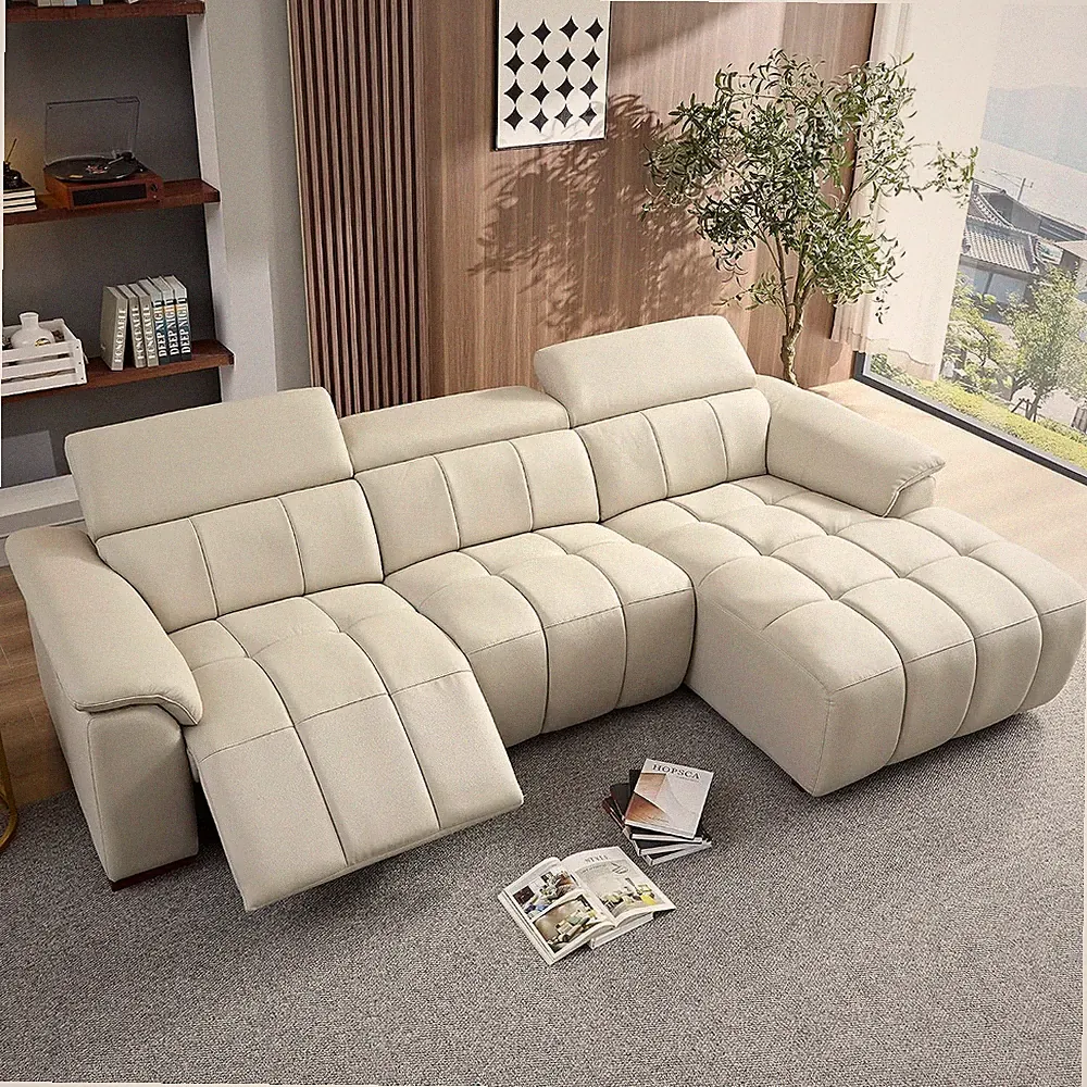 L-Shaped 3 Seat Sectional Sofa with Power Reclining & Adjustable Headrest, 113"