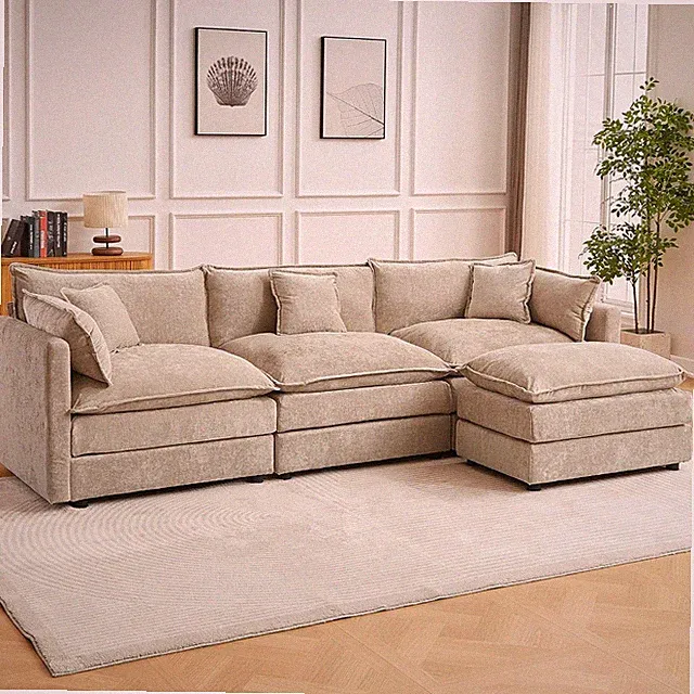 L-Shaped 3-Seater Modular Sofa - Cozy Coffee Couch for Living Room