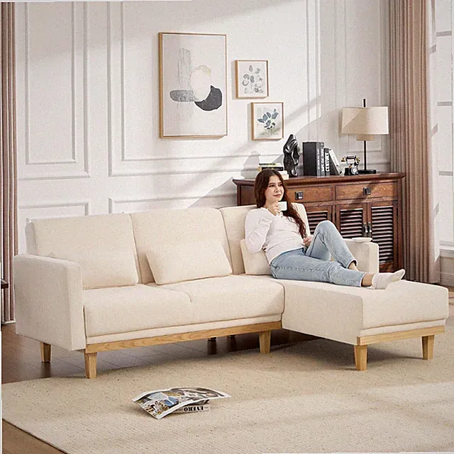 L-Shaped 5-in-1 Convertible Futon Sofa Adjustable Backrest FSC Chenille Beige