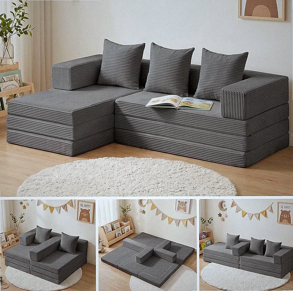 L-Shaped 65'' Cloud Sectional Sofa with Deep Seat, No Assembly, Grey