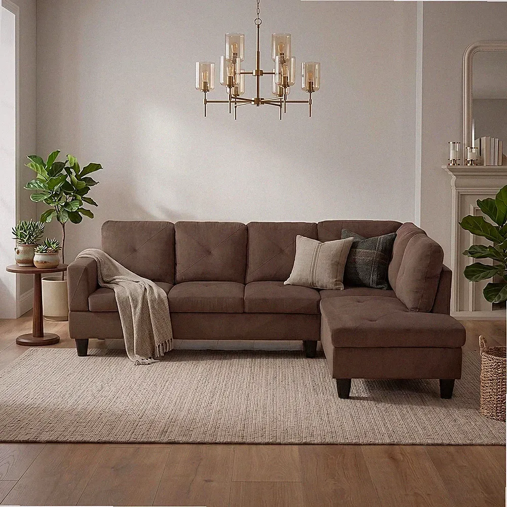 L-Shaped 97" Modular Sectional Sofa with Movable Chaise - Brown
