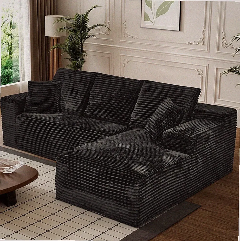 L Shaped Black Couch, Memory Foam, No Assembly Required