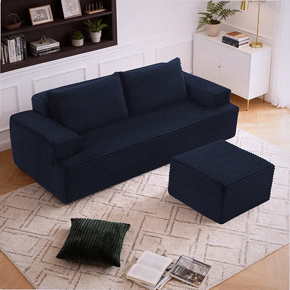 L-Shaped Boneless Couch,Modular Sectional Sofa with Moveable Ottoman & Deep Seat