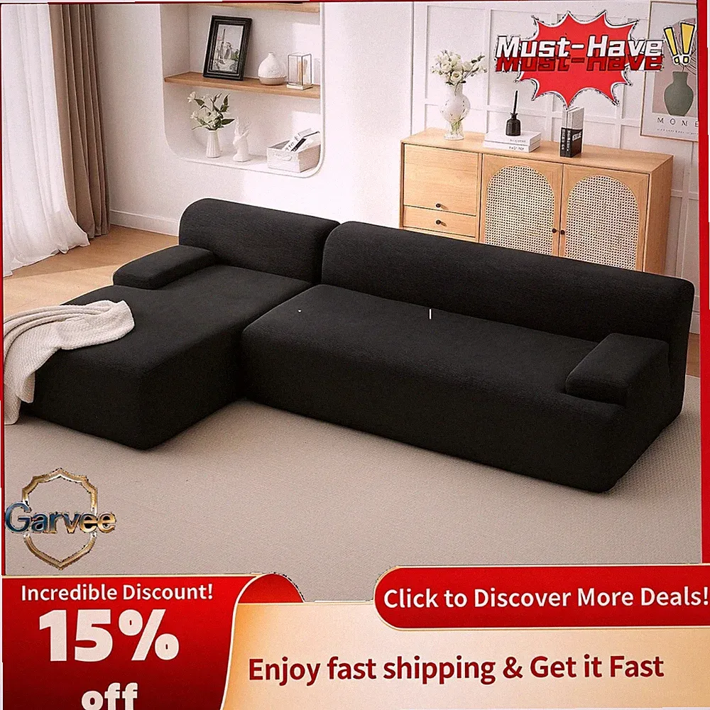 L-Shaped Boneless Sofa 106", Boneless Modular Cloud Couch Sectional Left Chaise