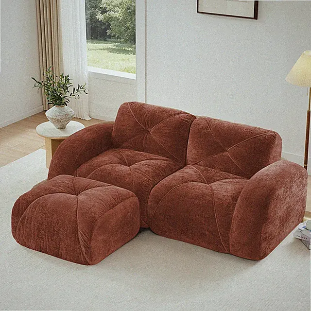 L-shaped Boneless Sofa,Soft Velvet Fabric,Tufted Design,32D High Density Spo