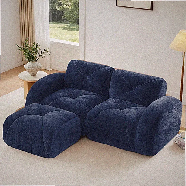 L-shaped Boneless Sofa,Soft Velvet Fabric,Tufted Design,32D High Density Spong