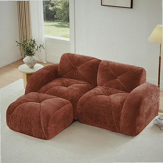 L-shaped Boneless Sofa,Soft Velvet Fabric,Tufted Design,32D High Density Spong