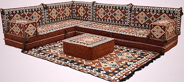 L Shaped Brown Moroccan Floor Cushions – Modular Corner Sectional Sofa Seating S