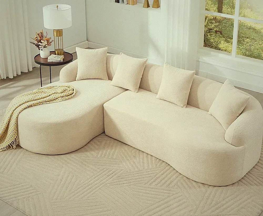 L-Shaped Chenille Modular Sectional Couches with Chaise Lounge & 4 Pillows, 3 Se
