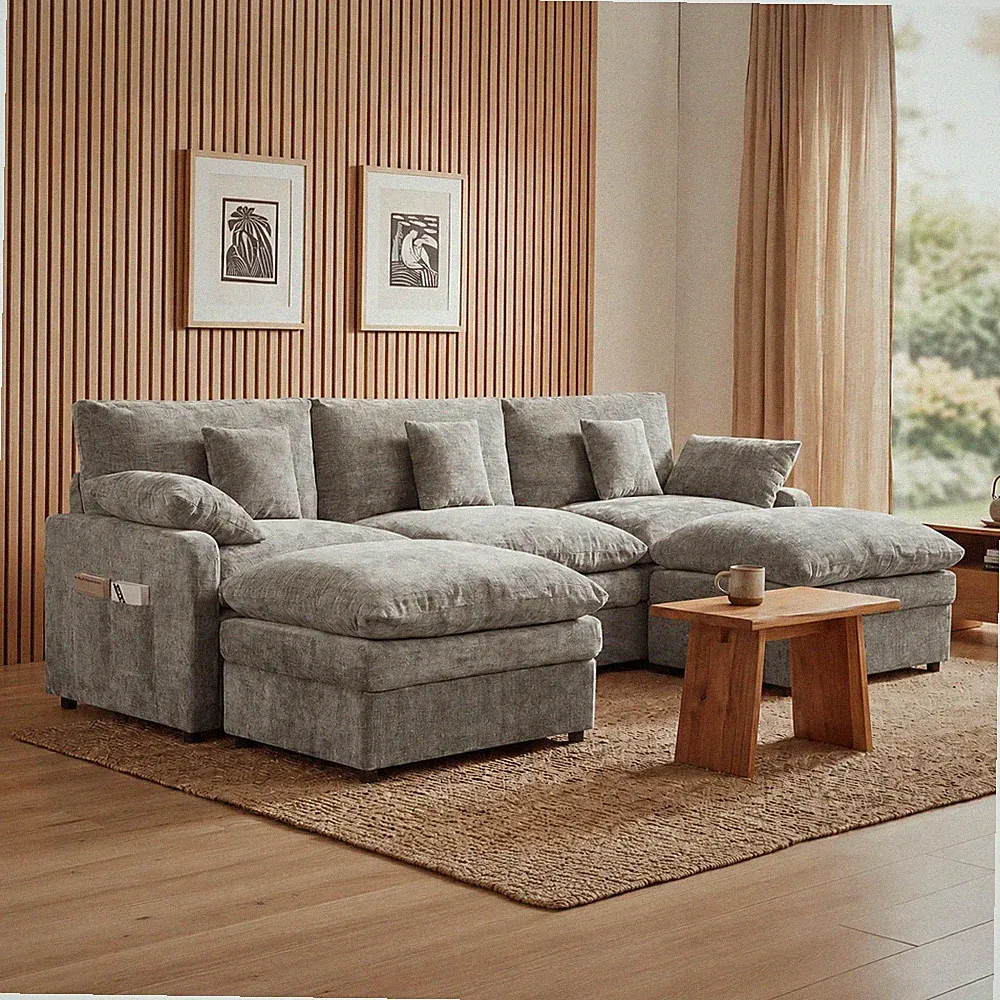 L Shaped Chenille Multi-Person Sectional Couch with Cushioned Seating Cloud Sofa