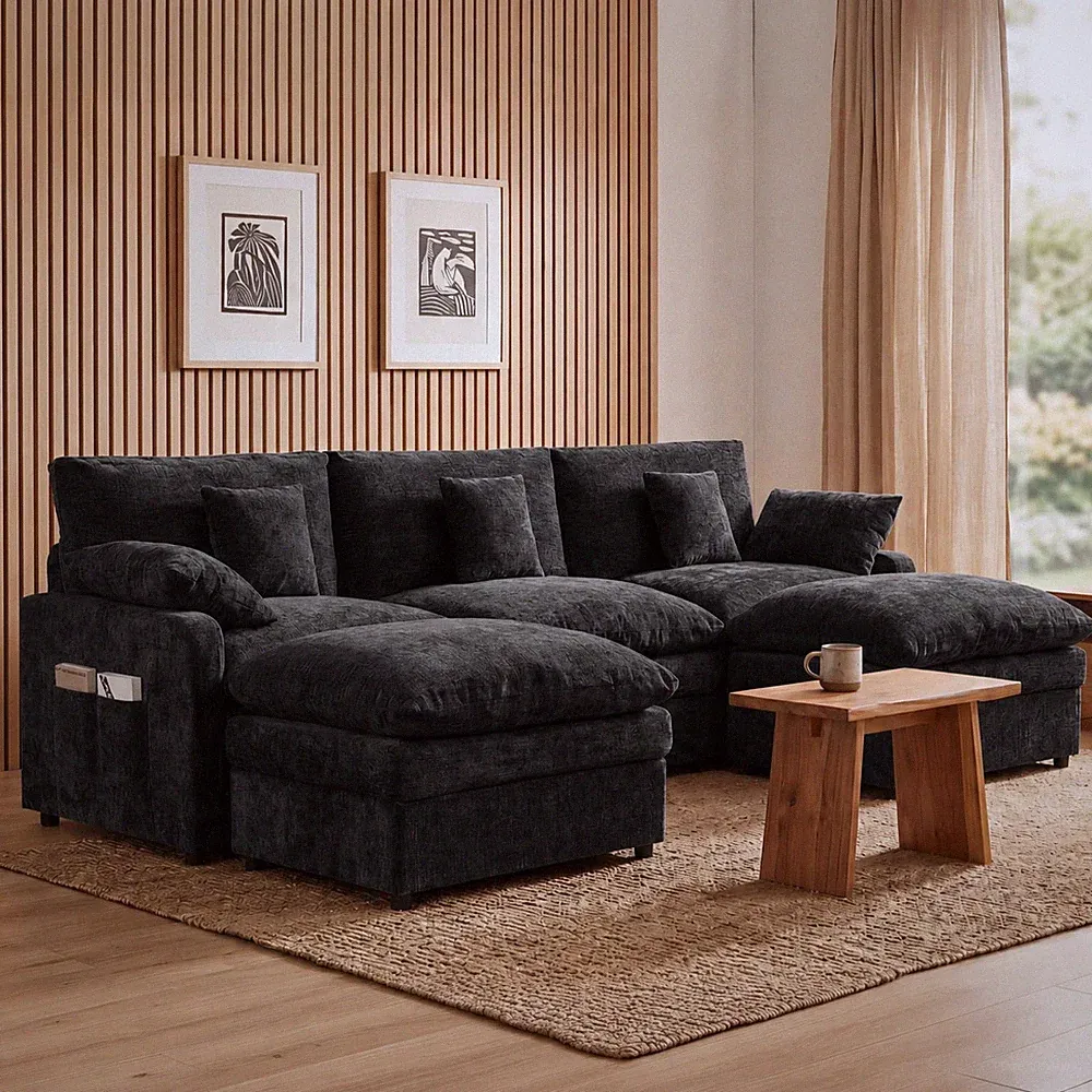 L Shaped Chenille Multi-Person Sectional Couch with Cushioned Seating,Cloud Couc