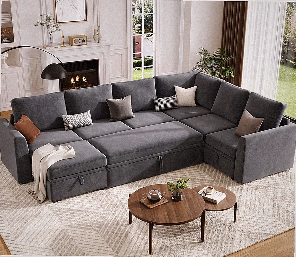 L-Shaped Chenille Sectional Sofa Bed with Storage - Stylish & Functional