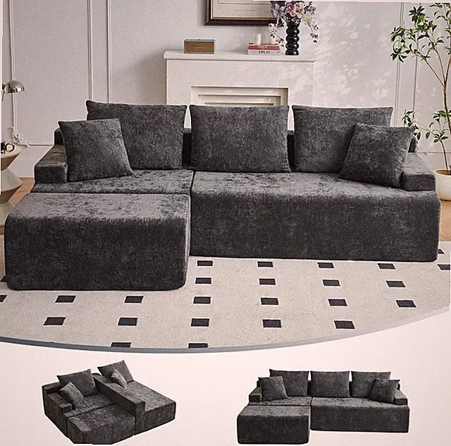 L-Shaped Cloud Sectional Sofa, Comfy Modular Couch with Chaise, Grey