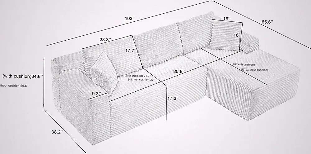 L-Shaped Cloud Sectional Sofa w/Deep Seat,No Assembly Required,Modular Cou