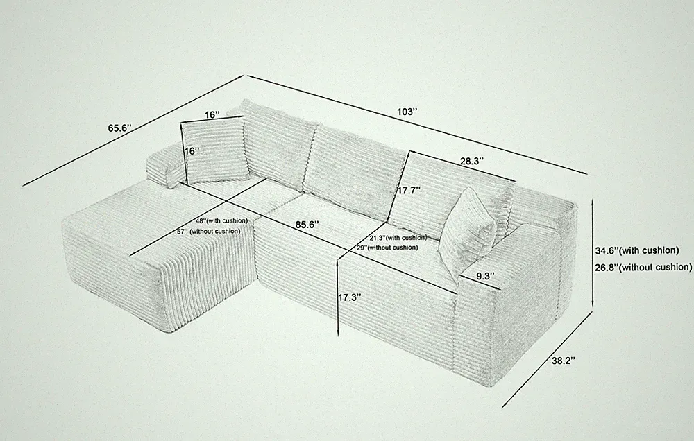 L-Shaped Cloud Sectional Sofa w/Deep Seat,No Assembly Required,Modular Couc
